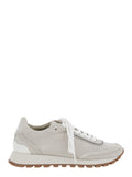 Brunello Cucinelli Women Grey Low Top Sneakers With Perforated Round Toe And Rubber Sole In Suede For Women