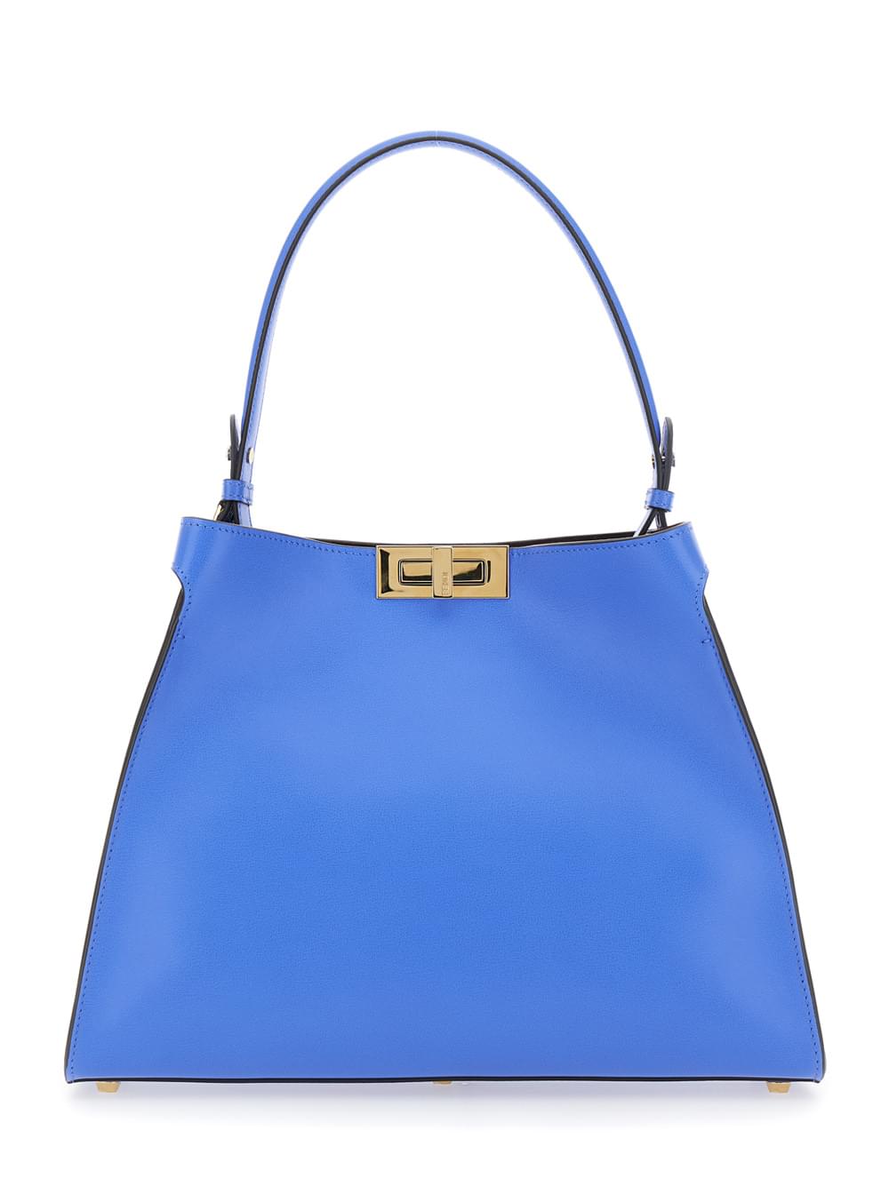 Fendi Women 'Fendi Way' Blue Handbag With Removable Handle And Turn Lock In Leather For Women