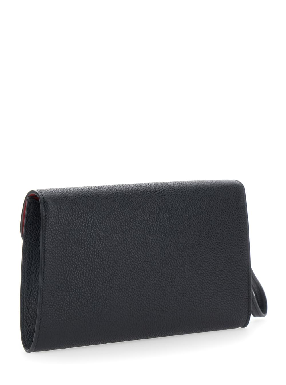 Ferragamo Women Black Clutch With Double Gancini Buckle On The Front In Grained Leather For Women