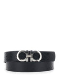 Ferragamo Men Black Reversible Belt With Gancini Buckle Closure In Grained Leather For Men
