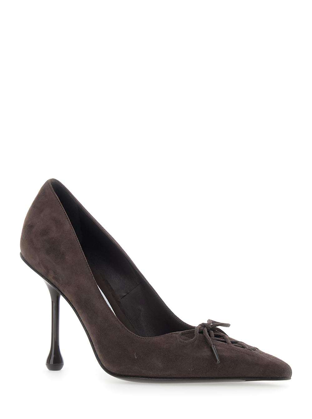 Jimmy Choo Women 'Scarlett' Brown Pumps With Pointed Design And Lace-Up Closure In Suede Women