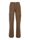 Fendi Men Brown Cargo Pants With Ff Plate On The Pocket In Linen For Men