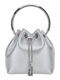 Jimmy Choo Women 'Bon Bon' Silver Colored Mini Bag With Drawstring Closure In Leather Blend For Women