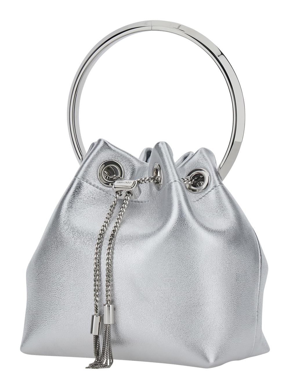Jimmy Choo Women 'Bon Bon' Silver Colored Mini Bag With Drawstring Closure In Leather Blend For Women