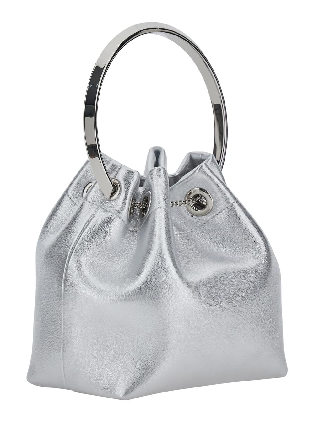Jimmy Choo Women 'Bon Bon' Silver Colored Mini Bag With Drawstring Closure In Leather Blend For Women