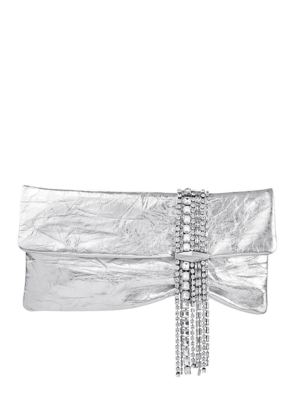 Jimmy Choo Women 'Zandra' Silver Colored Clutch With Applied Crystals In Leather Blend For Women