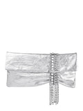Jimmy Choo Women 'Zandra' Silver Colored Clutch With Applied Crystals In Leather Blend For Women