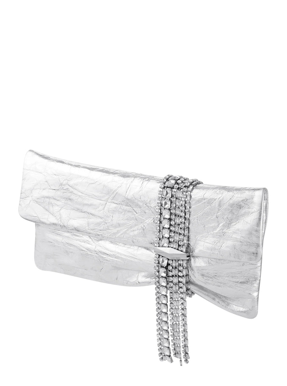 Jimmy Choo Women 'Zandra' Silver Colored Clutch With Applied Crystals In Leather Blend For Women