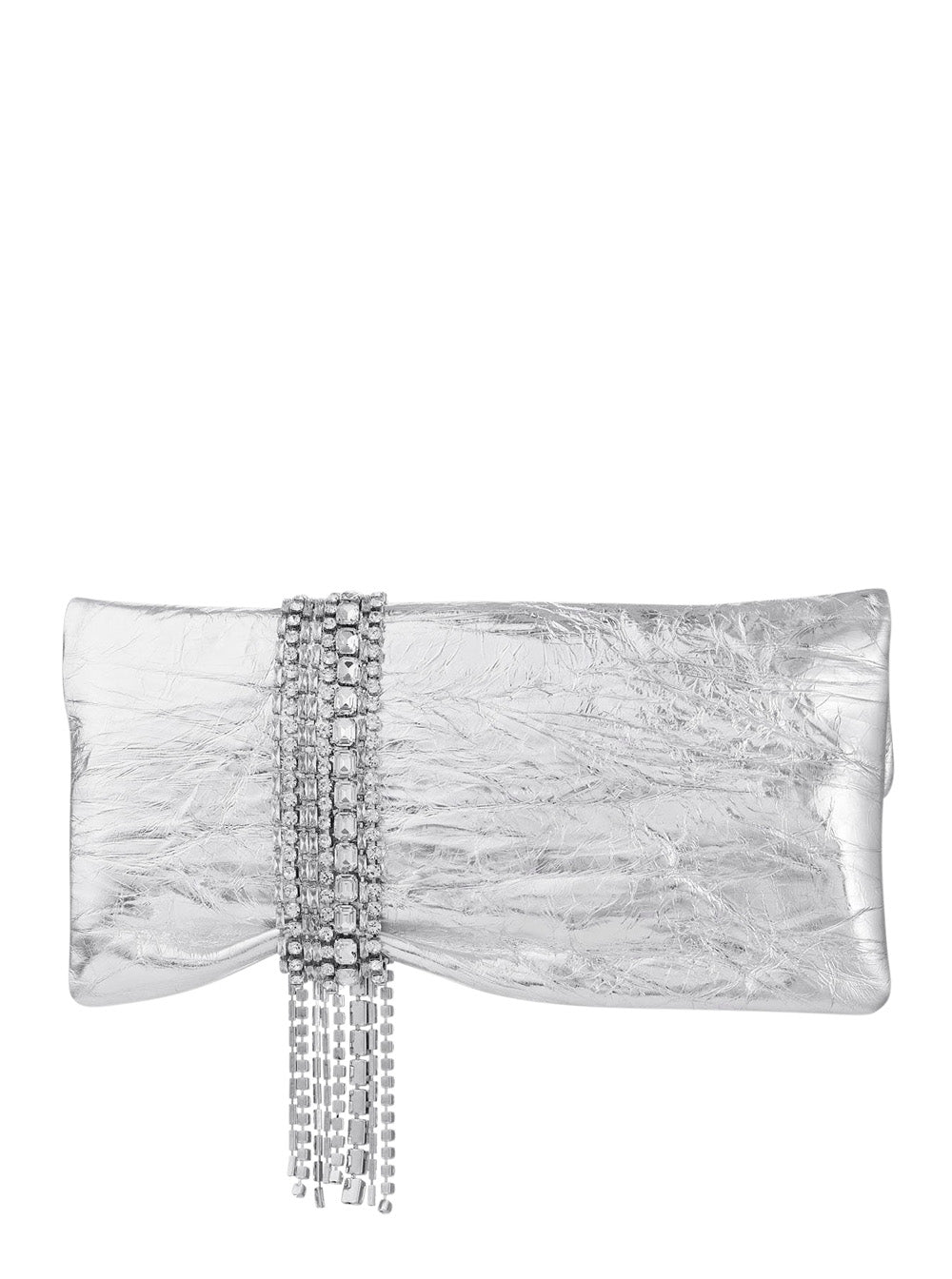 Jimmy Choo Women 'Zandra' Silver Colored Clutch With Applied Crystals In Leather Blend For Women