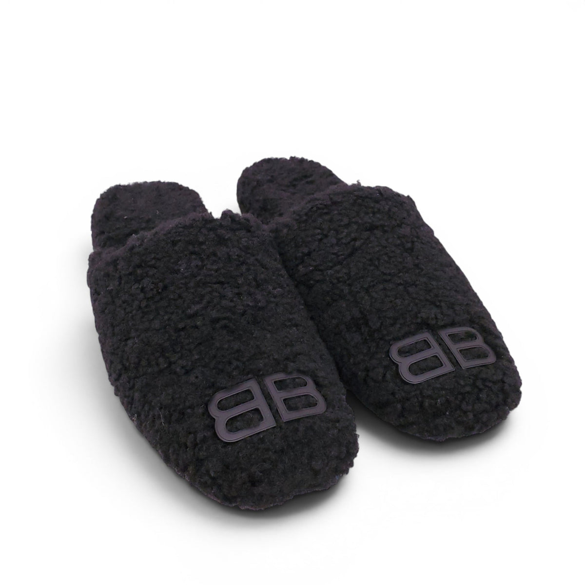 BALENCIAGA BLACK SHEARLING COZY MULES - SIZE 37