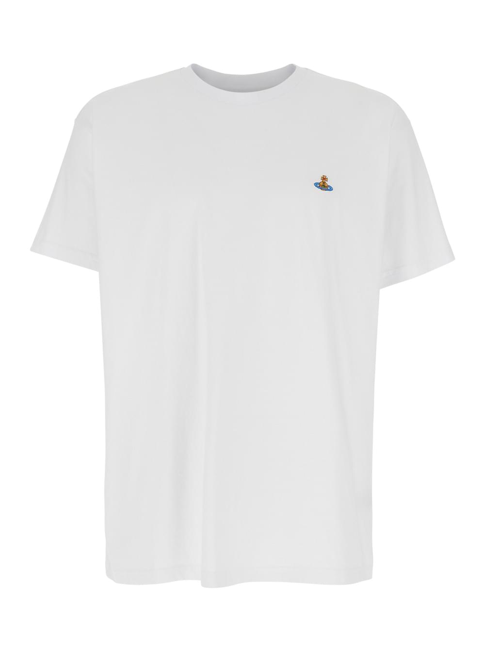Vivienne Westwood Women Crew Neck T-Shirt With Orb Logo Detail On The Front In White Cotton For Women
