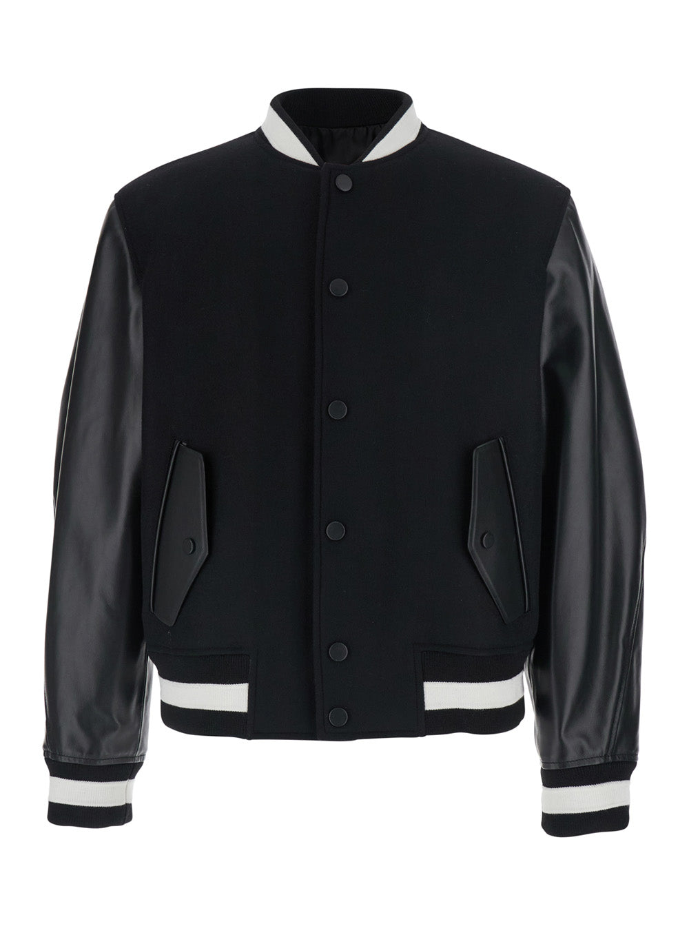 Givenchy Men Black Jacket With Bi-Color Details And Patch On The Back In Leather And Fabric For Men