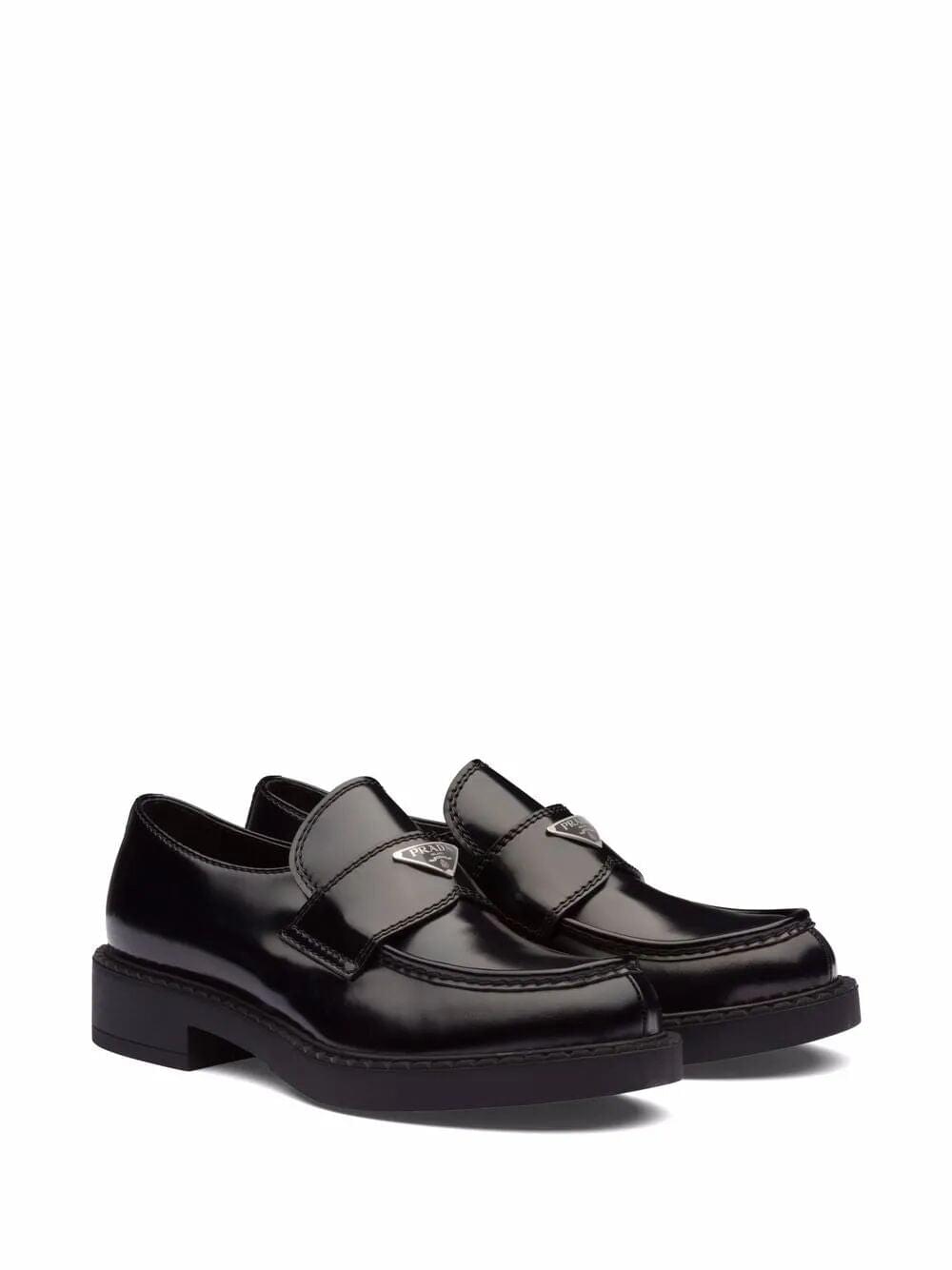 Prada Men Chocolate Brushed Leather Loafers