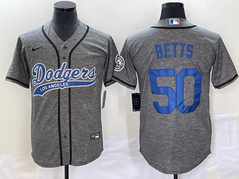 Men's Los Angeles Dodgers Mookie Betts #50 Gray Game jersey Joint Edition