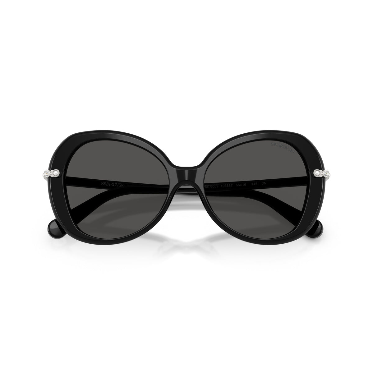 0Sk6059 Rounded Black Acetate Sunglasses with Crystal Embellishments