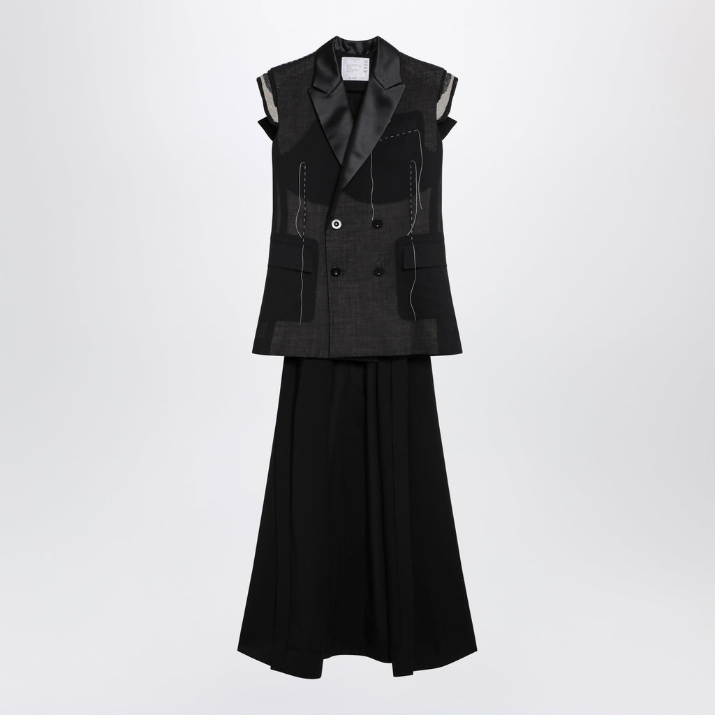 Sacai Black Wool Organza Vest Women