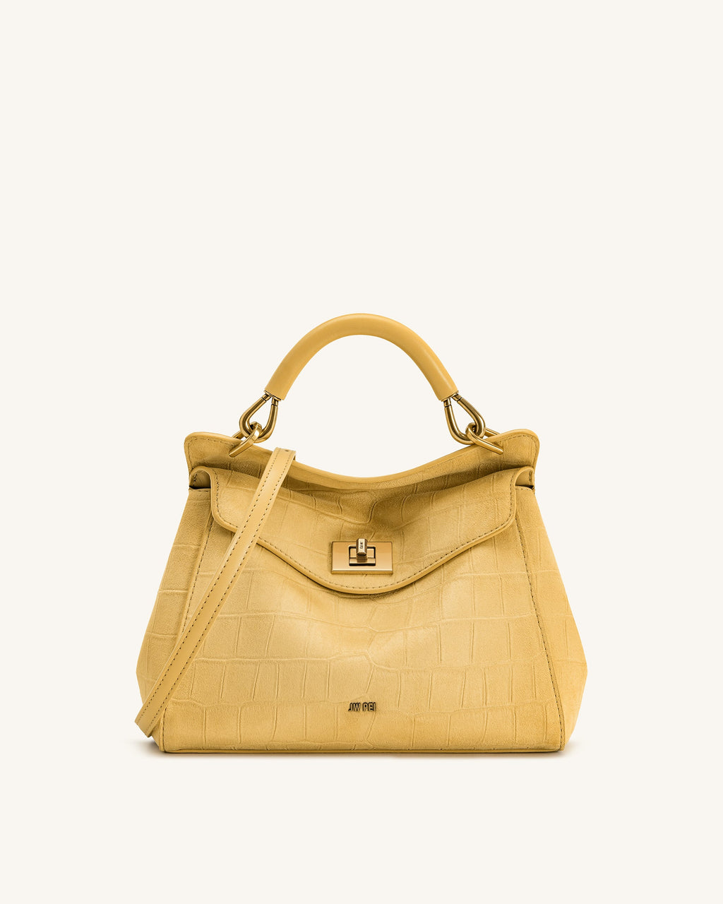 Lucia Classic Croc-Embossed Faux Suede Top Handle Bag - Yellow