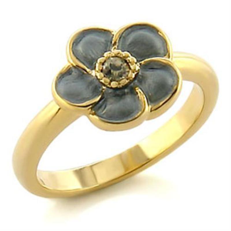 Gold White Metal Ring with Top Grade Crystal in Black Diamond