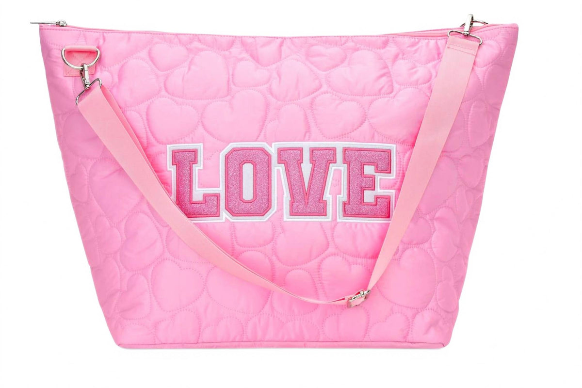 Girls' Love Heart Puffy Weekender Tote Bag In Pink