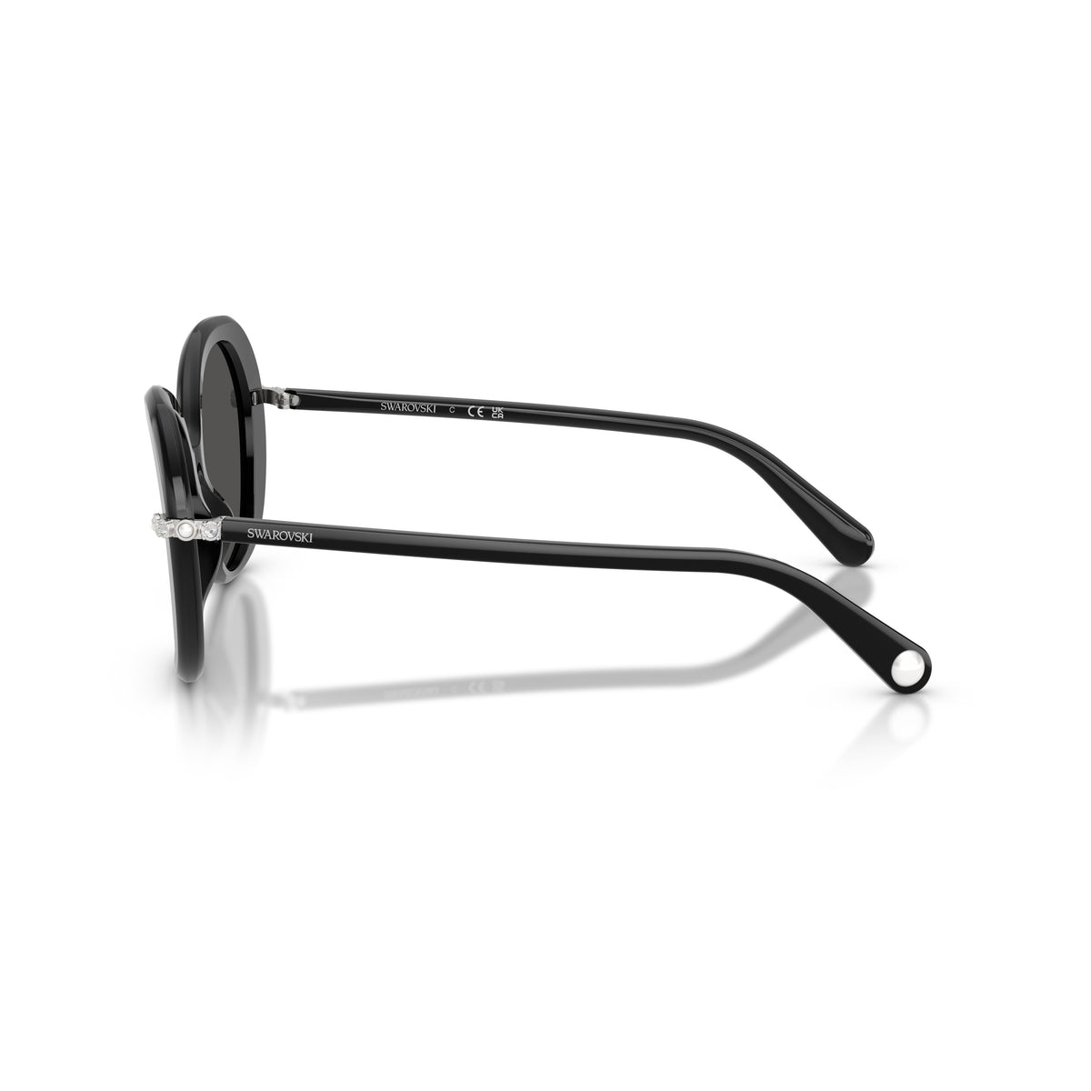 0Sk6059 Rounded Black Acetate Sunglasses with Crystal Embellishments