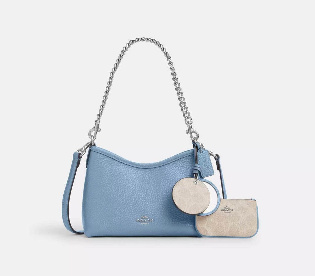 NWT Coach Leather Laurel Small Shoulder Bag With Mirror Charm And Pouch