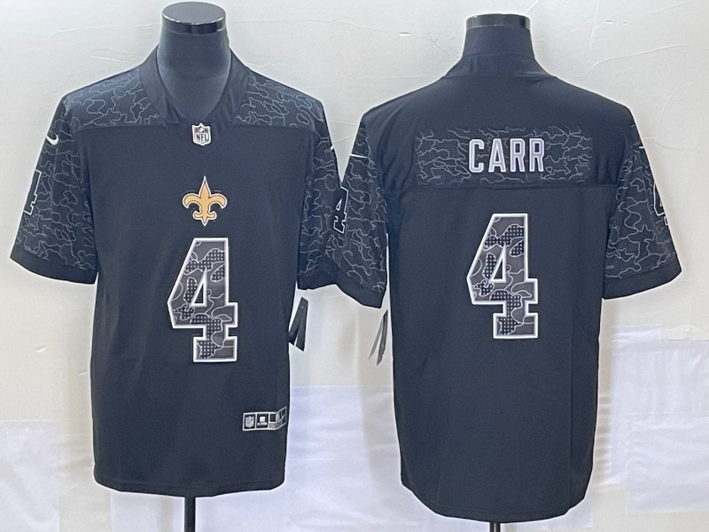 Men's New Orleans Saints Derek Carr #4 Black RFLCTV Limited jersey