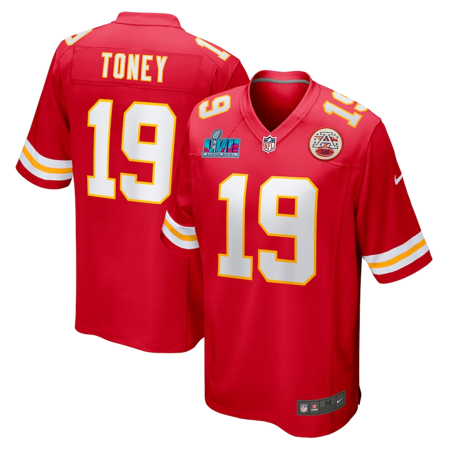 Men's Kansas City Chiefs Kadarius Toney #19 Red Super Bowl LVII Patch Game jersey