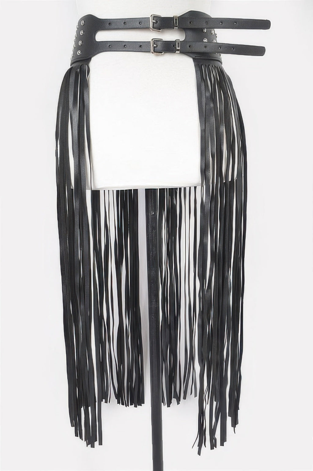 Faux Leather Metal Studded Fringe Belt