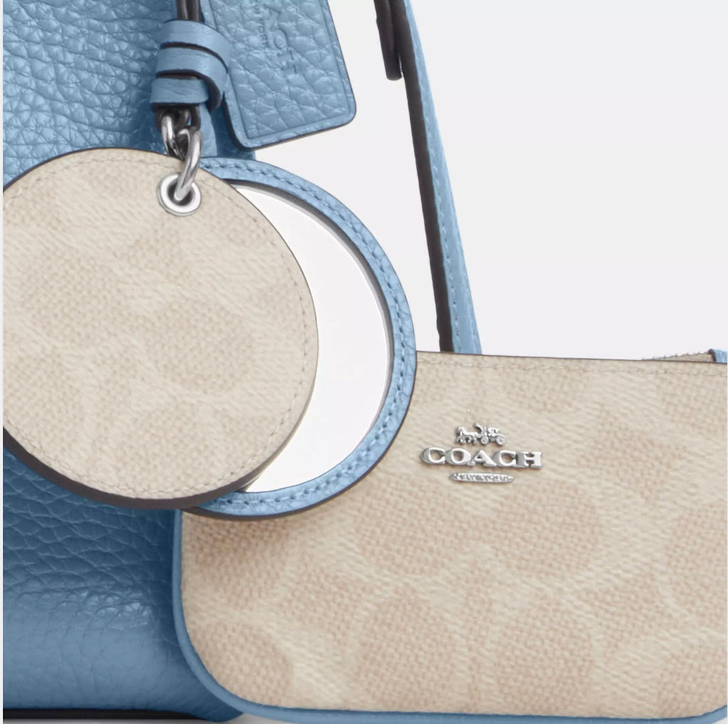 NWT Coach Leather Laurel Small Shoulder Bag With Mirror Charm And Pouch