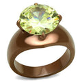 IP Coffee light Stainless Steel Ring with AAA Grade CZ in Apple Green color