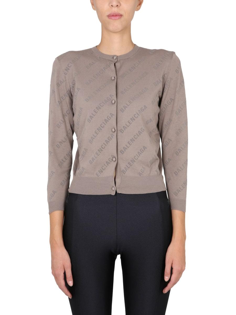 Balenciaga Women Allover Logo Cropped Cardigan