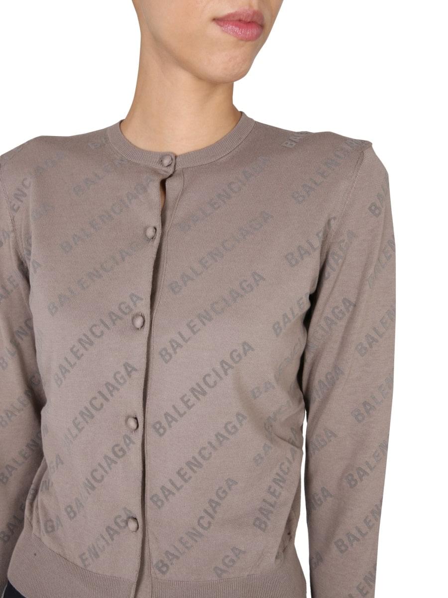 Balenciaga Women Allover Logo Cropped Cardigan