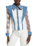 Gracia Lace & Denim Button-Up Shirt