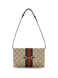 Gucci Women Horsebit Web Wallet With Shoulder Strap