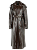 Sportmax Long 'Bairo' Patent Effect Trench Coat In Coffee Cotton Women