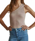 One Shoulder Fitted Ribbed Crop Top In Mocha