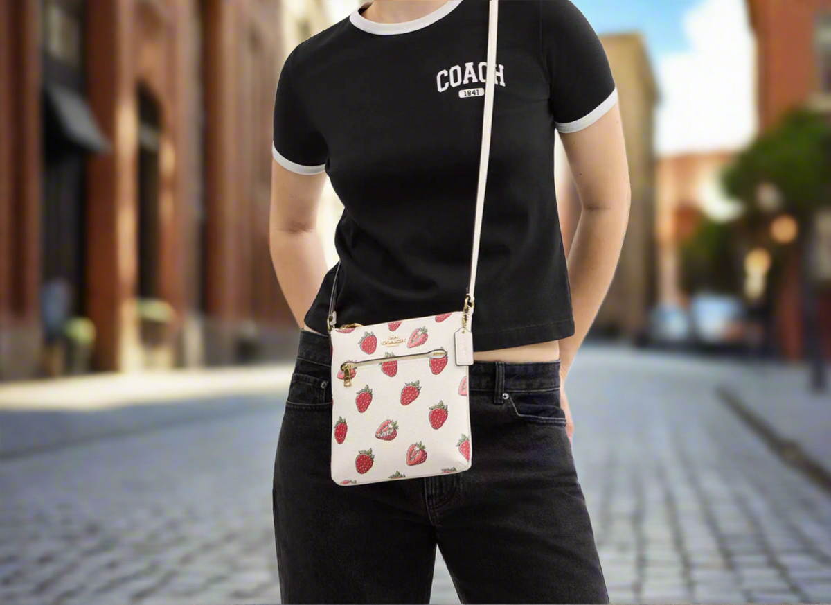 NWT Coach Mini Rowan File Bag With Strawberry Print