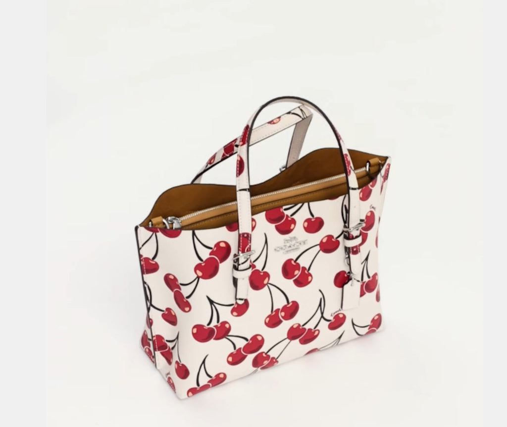 NWT Coach Leather Mollie Tote Bag 25 With Cherry Print