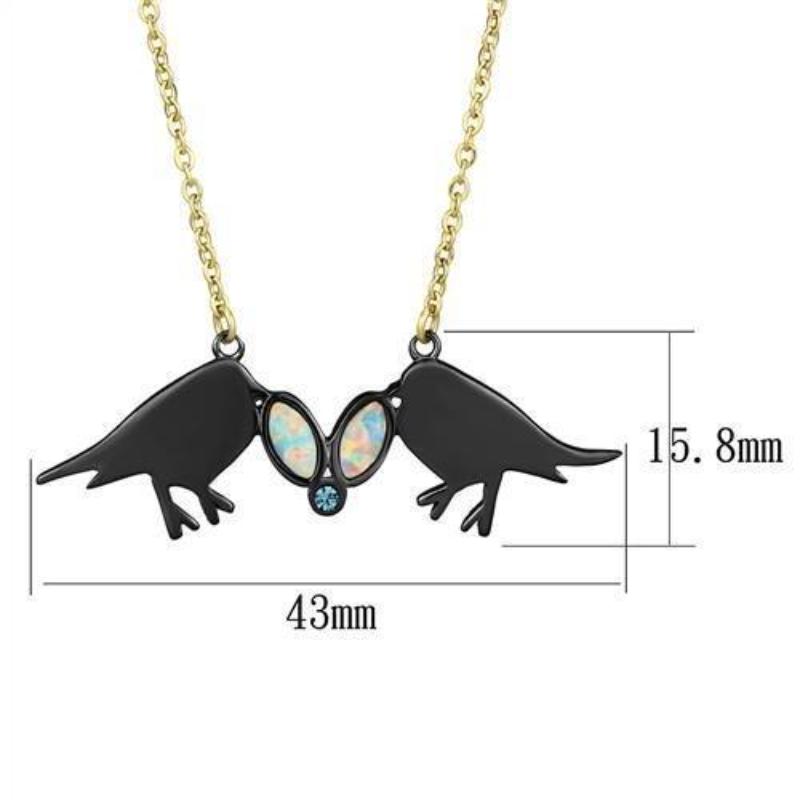 IP Gold+ IP Black (Ion Plating) Stainless Steel Necklace with Semi-Precious Opal in Aurora Borealis (Rainbow Effect)