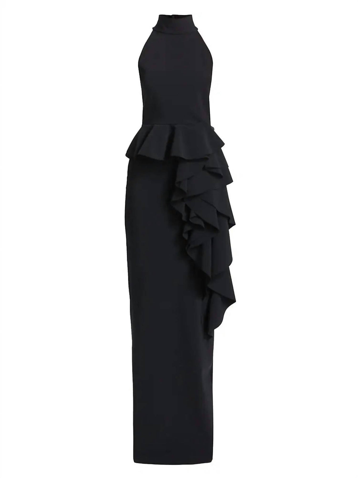 Ah Ruffled High-Neck Gown In Black