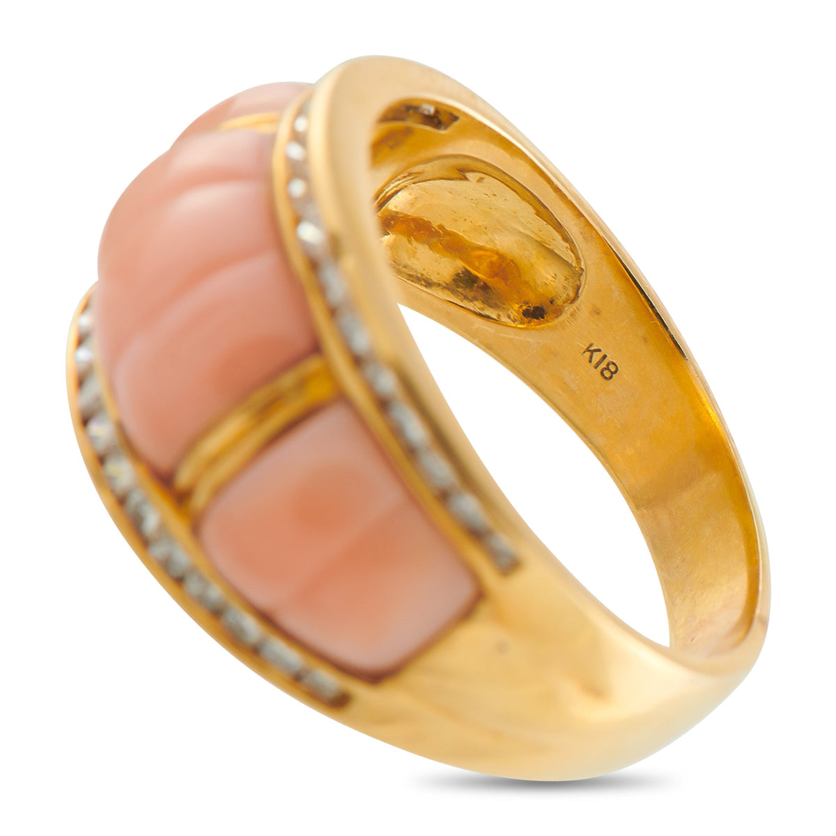 LB Exclusive 18K Yellow Gold 0.55ct Diamond and Coral Ring MF03-041026
