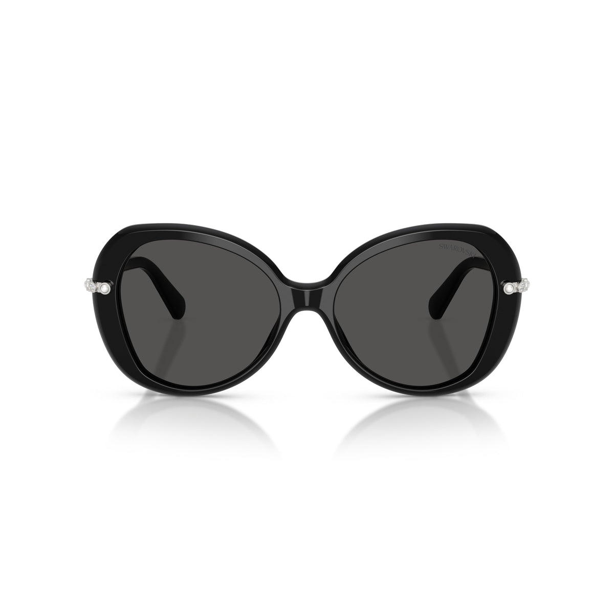 0Sk6059 Rounded Black Acetate Sunglasses with Crystal Embellishments