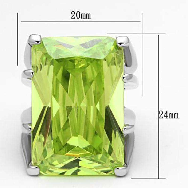 Rhodium Brass Ring with AAA Grade CZ in Apple Green color