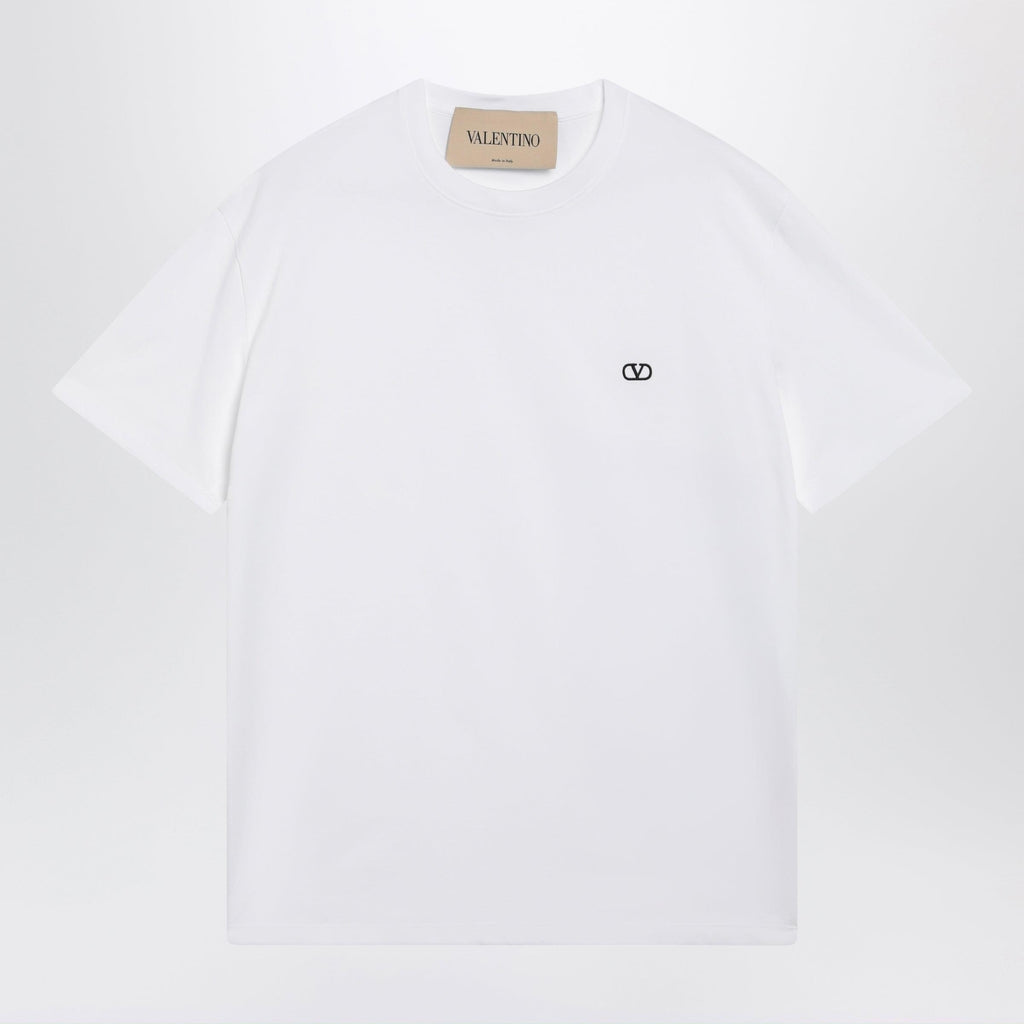 Valentino White Cotton T-Shirt With Vlogo Embroidery Men