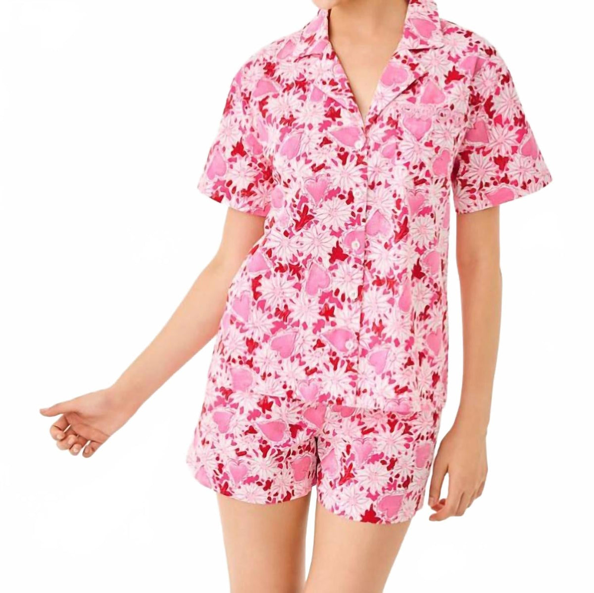 Mari Pj Button-Up Top In Coconut Dear Heart
