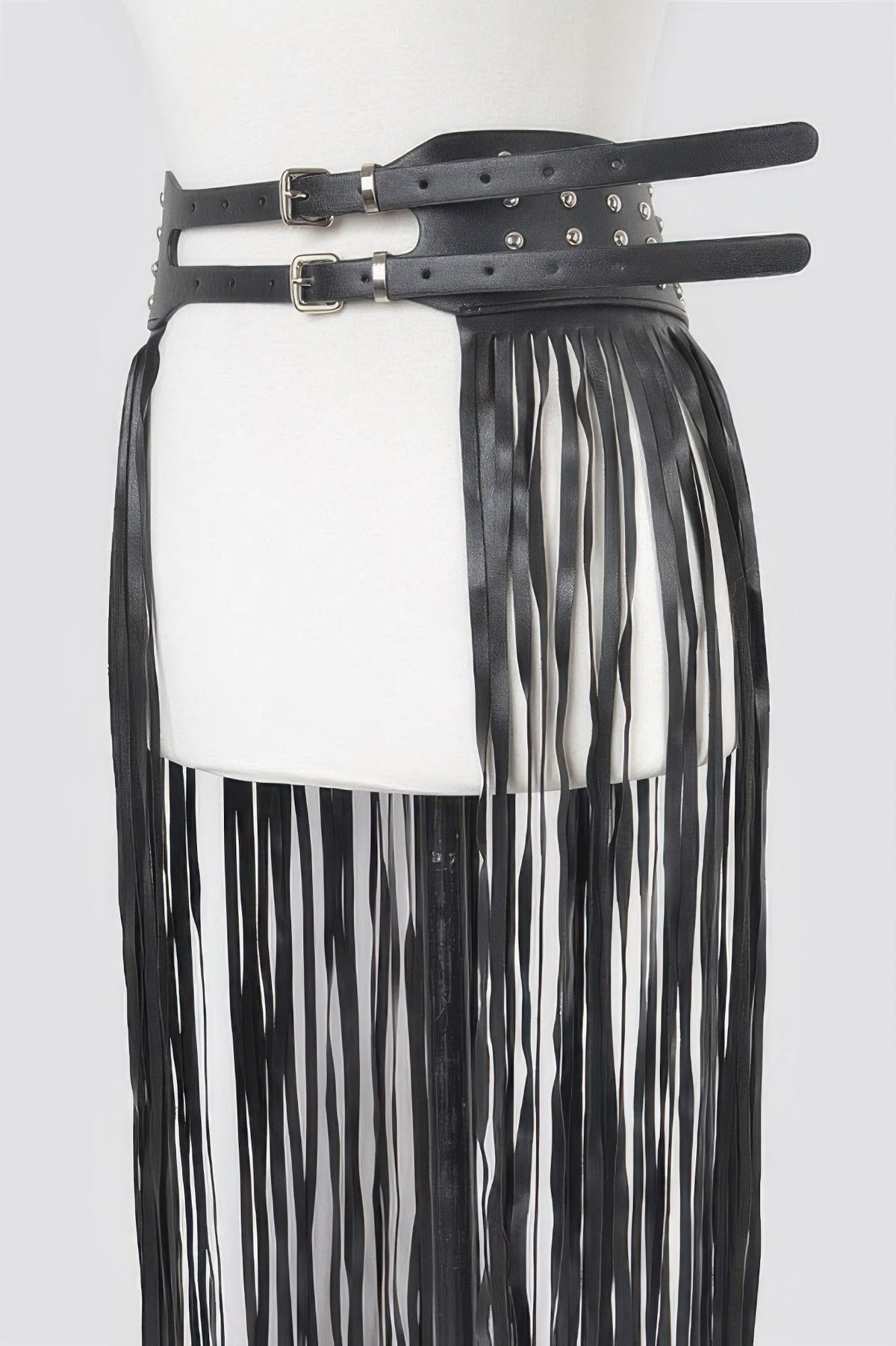 Faux Leather Metal Studded Fringe Belt