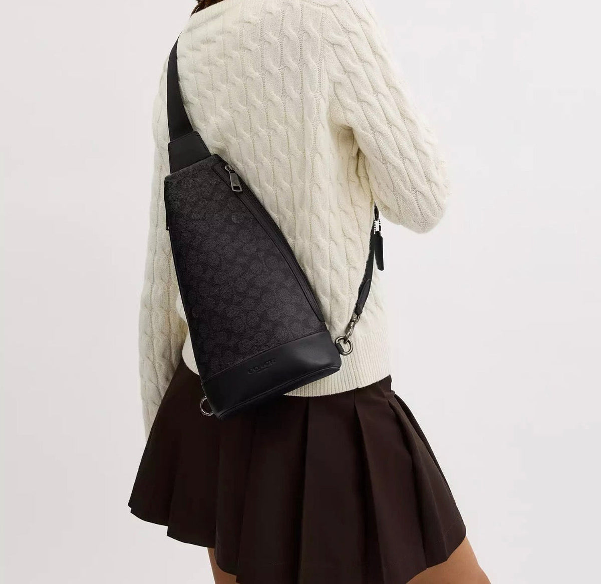 NWT Coach Dominic Sling Pack In Signature Canvas & Smooth Leather