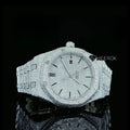 AP Royal Oak Fully Iced Out White Dial Black Stick Markers Diamond Bezel Moissanite Diamond Bracelet
