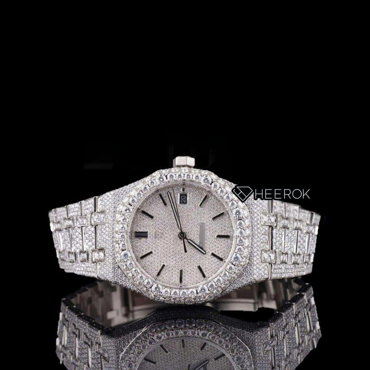 AP Royal Oak Fully Iced Out White Dial Stick Markers Diamond Bezel Moissanite Diamond Bracelet