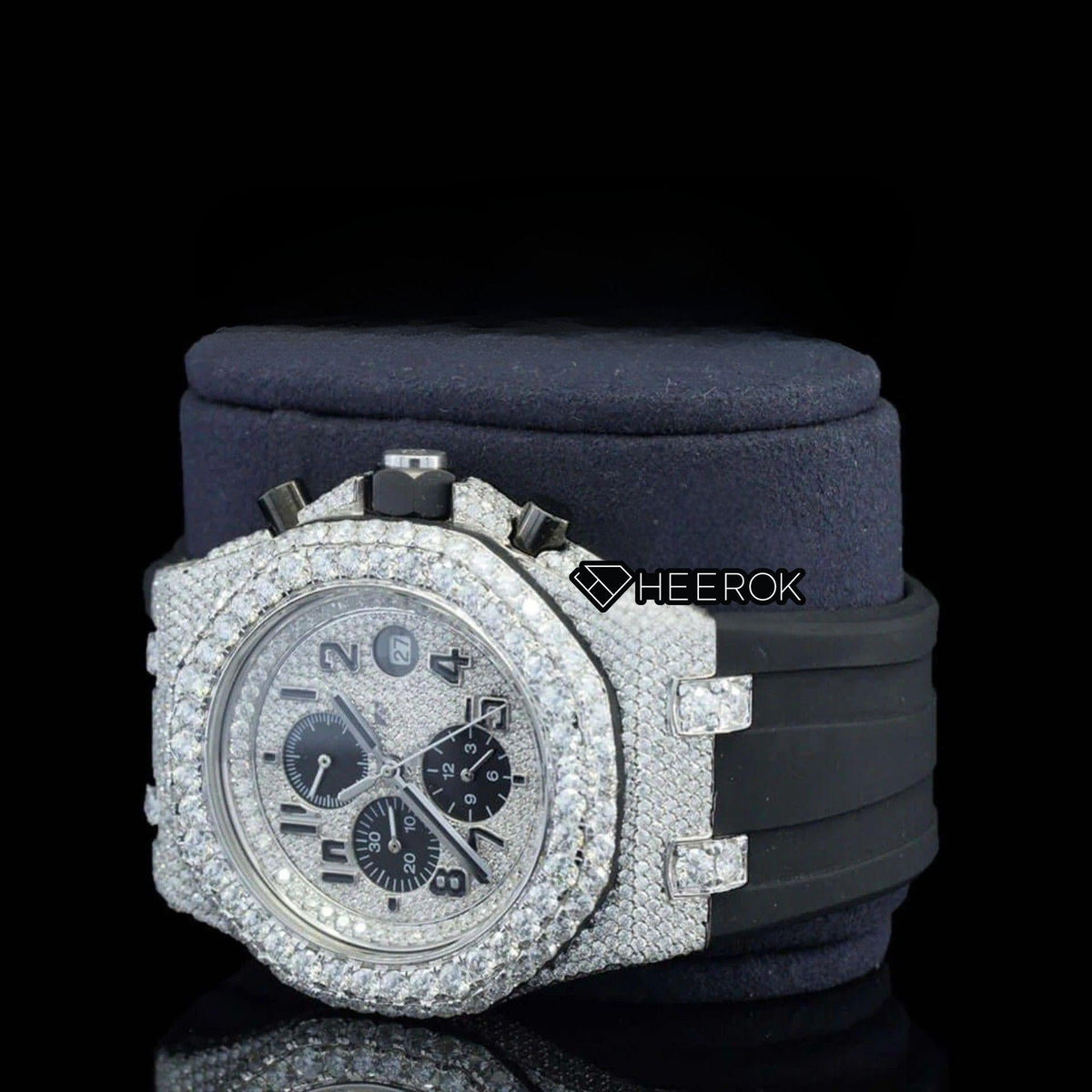 AP Royal Oak Offshore Standard Numerals Chronograph White Dial Diamond Bezel Moissanite Diamond Black Rubber Strap